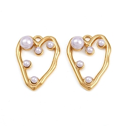 Фиолетовый 304 подвески из нержавеющей стали, сердце, с abs имитационными жемчужными бусинами , вакуумное покрытие pvd, реальный 18 k позолоченный, фиолетовые, 25.5x19.5x7.5 мм, отверстие : 1.8 мм