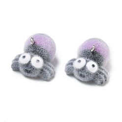 Spider Флокированные подвески из непрозрачной смолы, с платиновыми тоновыми железными петлями, очарование животных, фиолетовые, паук, 16x21x23 мм, отверстие : 2 мм