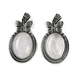 Хрусталь Природного кварца хрустальных подвесок, овальные подвески-бабочки из горного хрусталя, со сплавочной фурнитурой античного серебряного тона, без кадмия и без свинца, 42.5x26x8.5 мм, отверстие : 4x6 мм