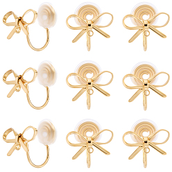 Настоящее золото 18K 10 латунные серьги-клипсы, с петлей, долговечный, без никеля , бантом, реальный 18 k позолоченный, 15x15 мм, отверстие : 1.2 мм, бант : 9x15 мм, 10 шт / комплект