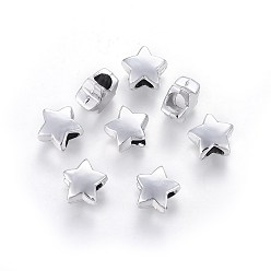 Серебро Сплавочные европейские бусины, бусины с большим отверстием, звезда, серебряный цвет гальваническим, 10.5~11x12x7 мм, отверстие : 4.5~5 мм