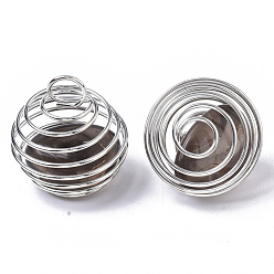 Smoky Quartz Iron Wrap-around Spiral Bead Cage Pendants, with Natural Smoky Quartz Beads inside, Round, Platinum, 21x24~26mm, Hole: 5mm