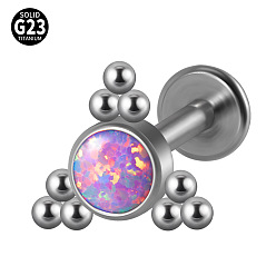 Треугольник G23 титановые безрезьбовые лабреты, с имитацией опал, цвет нержавеющей стали, треугольные, 8 мм, штифты : 1.2 мм