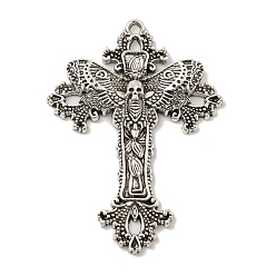 Античное Серебро Тибетский сплав стиля большие кулоны, подвески в форме креста, античное серебро, 51.5x37.5x1.5 мм, отверстие : 2.5 мм