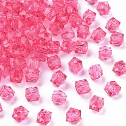 Cerise Transparente Acryl Perlen, facettiert, Viereck, cerise, 5.5x5.5x5.5 mm, Bohrung: 1.8 mm, ca. 4485 Stk. / 500 g
