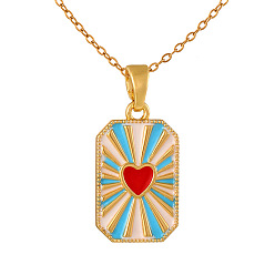 Sky Blue 304 Stainless Steel Enamel Heart Dog Tag Pendant Necklaces, Golden, Sky Blue, 15.75 inch(40cm)