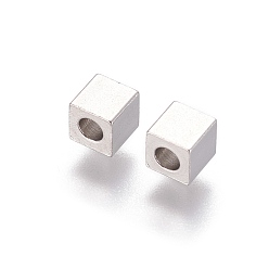 Stainless Steel Color Tarnish Resistant 202 Stainless Steel Beads, Cube, Stainless Steel Color, 4x4x4mm, Hole: 2mm