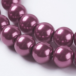 Medium Violet Red Eco-Friendly Dyed Glass Pearl Round Beads Strands, Grade A, Cotton Cord Threaded, Medium Violet Red, 8mm, Hole: 0.7~1.1mm, about 52pcs/strand, 15 inch