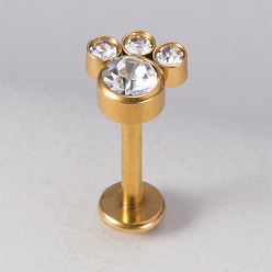 Paw Print 304 серьги-хрящи из нержавеющей стали с микропаве из прозрачного кубического циркония для женщин и мужчин, плоская серьга сзади, отпечаток лапы, 8 мм, штифты : 1.2 мм