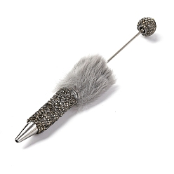 Серо-коричневый Железная ручка из бисера, шариковая ручка, со стразами из полимерной глины и плюшевым помпоном, для индивидуальной ручки с ювелирными бусинами, суровая, 155x26 мм