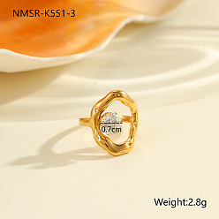 Oval 304 Открытые кольца-манжеты из нержавеющей стали с инкрустацией прозрачными кубическими циркониями, золотые, овальные, внутренний диаметр: регулируемый