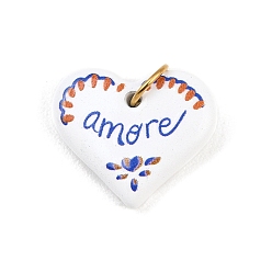 Сердце Печатные 304 подвески из нержавеющей стали, сердце прелести, золотые, сердце, 15x18x4 мм, Перейти кольцо: 6x1 мм, 4 мм внутренним диаметром