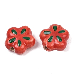 Красный Фарфоровые эмалевые бусины ручной работы, цветок, пастельный фарфор, красные, 12~12.5x11~12.5x5.5~6 мм, отверстие : 1.6~2 мм