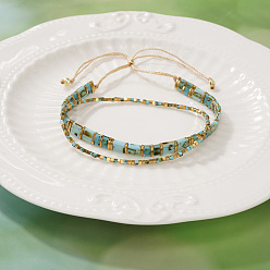 Бирюза 2шт. 2 стильный набор браслетов в богемном стиле из стеклянного бисера с эластичной застежкой и ползунком для женщин, бирюзовые, 11.02 дюйм (28 см)