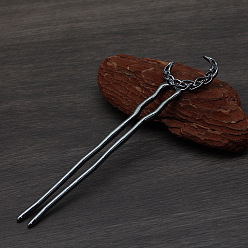 Gunmetal Moon Alloy Hair Forks, Viking Hair Accessories for Women, Gunmetal, 145mm