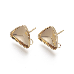Real 18K Gold Plated 304 Stainless Steel Stud Earring Settings, with Loop, Triangle, Real 18K Gold Plated, 13.5mm, Triangle: 13.2x12.6mm, Hole: 2mm, Tray: 12x11mm, Pin: 0.8mm