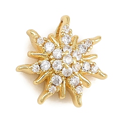 Real 18K Gold Plated Brass Micro Pave Cubic Zirconia Pendants, Sun Charms, Rack Plating, Long-lasting Plated, Cadmium Free & Lead Free, Real 18K Gold Plated, 12x11.5x5mm, Hole: 1.7mm