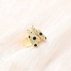 Настоящее золото 18K Регулируемые латунные манжеты с микропаве из кубического циркония, божья коровка, реальный 18 k позолоченный, 19x15 мм