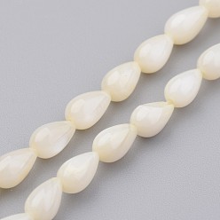 Floral White Natural Shell Bead Strands, Dyed, teardrop, Floral White, 7x5mm, Hole: 0.5mm, about 59pcs/strand, 15.2 inch