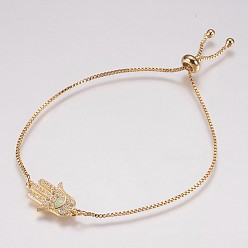 Белый Регулируемые латунные браслеты Боло, слайдерные браслеты, С синтетическим опалом и кубическим цирконием, hamsa рука / рука fatima / рука miriam, золотые, белые, 8-3/8 дюйм (212 мм), 1 мм, 19x2x2 мм