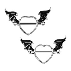 Wing 304 защитный кожух для сосков из нержавеющей стали с черной эмалью, цвет нержавеющей стали, сердце с крыльями, 24x38 мм