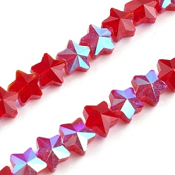 Красный Гальванизируйте прозрачное стекло бисер нитей, звезда, граненые, с половиным покрытием, красные, 7.5x8x5 мм, отверстие : 0.7 мм, около 80 шт / нитка, 21.56'' (54.75 см)