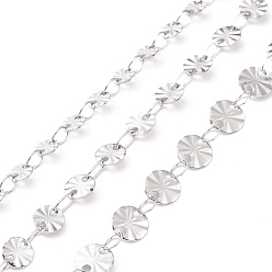 Нержавеющая Сталь Цвет Не тускнеют 304 плоские круглые звенья из нержавеющей стали, плоские цепочки с пайетками, пайки, , цвет нержавеющей стали, 6x0.4 мм, около 32.8 футов (10 м) / рулон