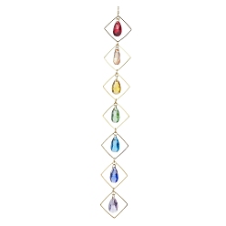 Teardrop Подвесные украшения из латуни в форме ромба, Стеклянная кисточка для украшения дома и сада на открытом воздухе, слеза, 277x27.5 мм