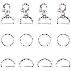 Platinum Iron Key Clasp Sets, with Swivel Lobster Claw Clasps, Split Key Rings and Iron D Ring Buckles Keychain Findings, Platinum, clasp: 38x24x6mm, ring: 25x2mm, D Ring: 28.5x17x1.7mm