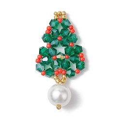 чирок Бисер бисерные подвески, со стеклянным жемчугом, подвески на деревья, зелено-синие, 40x19.5x4.5 мм, отверстие : 2 мм