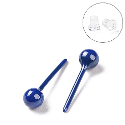 Королевский синий Гипоаллергенные серьги-гвоздики из биокерамики с цирконием и керамикой, круглый шар, не выцветает и не содержит никеля, королевский синий, 15x3.8 мм