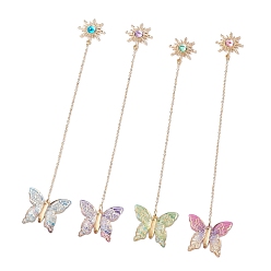 Золотой 4шт. закладка-подвеска в виде бабочки, солнца, акрила и сплава смолы, с латунным кабельных цепей, золотые, 225 мм, Бабочка: 34x39.5x5 mm, ВС: 29x26.5x5 mm