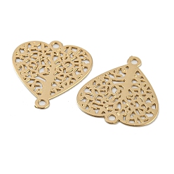 Light Gold Rack Plating Brass Hollow Out Tree Connector Charms, Long-Lasting Plated, Heart Etched Metal Embellishments, Light Gold, 14.5x13x0.3mm, Hole: 1mm