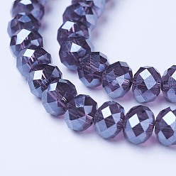Slate Blue Electroplate Glass Beads Strands, Pearl Luster Plated, Faceted, Rondelle, Slate Blue, 2.5x2mm, Hole: 0.4mm, about 170pcs/strand, 11.8 inch(30cm)
