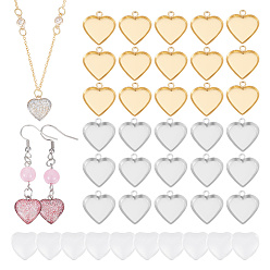 Золотой & Цвет Нержавеющей Стали Набор для самостоятельного изготовления кулона в виде сердца, в том числе 304 подвеска из нержавеющей стали с кабошоном, Кабошоны из стекла, золотые и нержавеющая сталь цвет, 80 шт / коробка