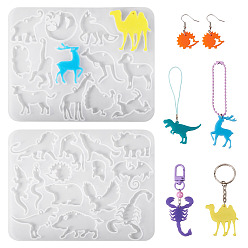 Other Animal 2Pcs 2 Styles DIY Pendant Silhouette Silicone Molds, Resin Casting Molds, for UV Resin, Epoxy Resin Craft Making, WhiteSmoke, 131x104x4mm, 1pc/style