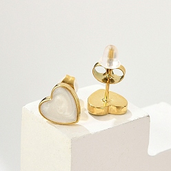 Белый 304 серьги из нержавеющей стали эмаль, сердце, золотые, белые, 8x8 мм
