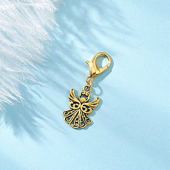 Антично-золотой и Золотой Подвесные украшения в виде ангела из сплава в тибетском стиле, с цинковым сплавом застежками омаров коготь, античный золотой и золотой, 36 мм