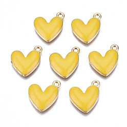 Золотистый Экологически чистые подвески из цинкового сплава, с эмалью, без кадмия, без никеля и без свинца, сердце, золотой свет, золотые, 16x15x3 мм, отверстие : 1.6 мм