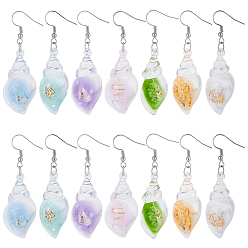 (52) Непрозрачная лаванда 12пара 304 серьги-подвески в форме ракушки из нержавеющей стали, с акриловыми подвесками, цвет нержавеющей стали, разноцветные, 57 мм, 7 пара / набор