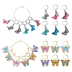 (52) Непрозрачная лаванда 24 шт. 12 стили бабочка сплав эмаль кулон запирающиеся маркеры стежков, с 304 серьгами из нержавеющей стали, разноцветные, 29~35 мм, 2 шт / стиль