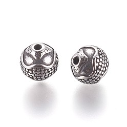 Antique Silver 304 Stainless Steel Beads, Round, Antique Silver, 10mm, Hole: 1.8mm