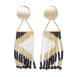 Настоящее золото 18K Прямоугольные серьги-гвоздики из латуни, со стеклянными семенами и бусиной из натурального черного оникса, реальный 18 k позолоченный, 68x19 мм