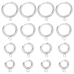 Нержавеющая Сталь Цвет 16 шт. 4 размеры 201 фурнитура для сережек-колец из нержавеющей стали, с горизонтальной петлей и 316 стержнем из хирургической нержавеющей стали, цвет нержавеющей стали, 16~24x13.5~21x2.5 мм, отверстие : 2.5 мм, штифты : 1 мм, 4шт/размеры