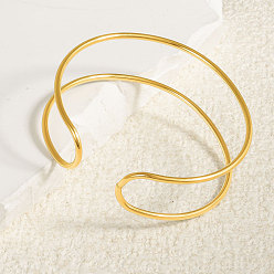 Настоящее золото 18K 304 двухслойные браслеты-манжеты из нержавеющей стали для женщин, реальный 18 k позолоченный, внутренний диаметр: 2-1/2 дюйм (6.5 см)