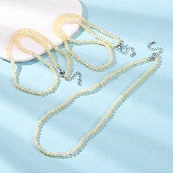 Golden Silk Jade 4MM Grade A Natural Golden Silk Jade Round Beaded Necklaces, with Brass End Chains, Platinum, 16.54 inch(42cm)