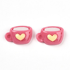 Ярко-Розовый Непрозрачные кабошоны из смолы, кофе с сердцем, ярко-розовый, 13.5~14.5x20x7.5 мм