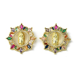 Настоящее золото 18K Латунные микро-паве красочные кубические циркониевые подвески, без кадмия, без никеля и без свинца, huamn, реальный 18 k позолоченный, 29.5x29.5x3 мм, отверстие : 3.5x2.5 мм