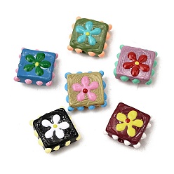 (52) Непрозрачная лаванда Эмалевые бусины ручной работы в технике лэмпворк, неровный квадрат с цветком, разноцветные, 17.5x17.5x7 мм, отверстие : 1~1.5 мм