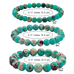 Light Sea Green 3Pcs 3 Size Synthetic Imperial Jasper Round Beaded Stretch Bracelets Set, Gemstone Jewelry for Women, Light Sea Green, Inner Diameter: 2-1/8 inch(5.5cm), Beads: 6~10mm, 1Pc/size